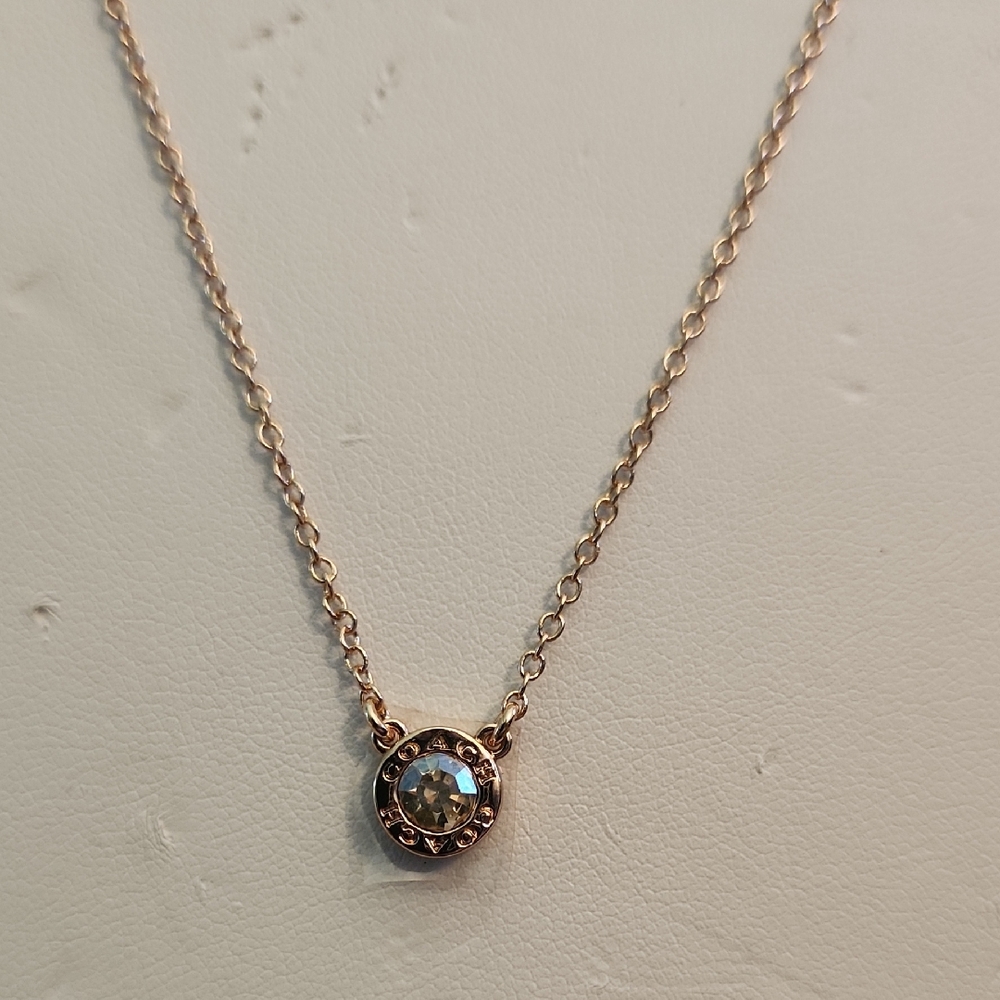 Coach Crystal & Gold Tone Pendant Necklace 16"